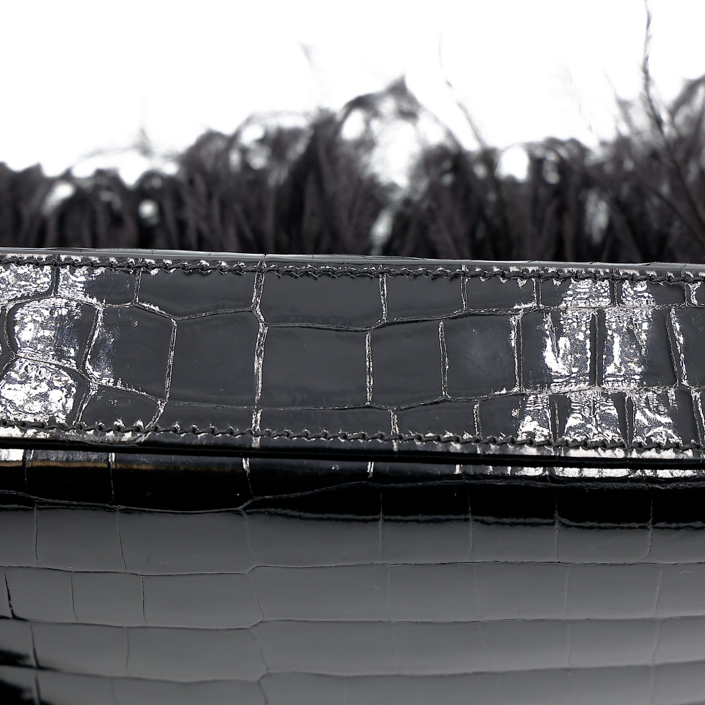 Hermès Kelly Elan Folie Noir Shiny Porosus Crocodile Ostrich Feather GHW