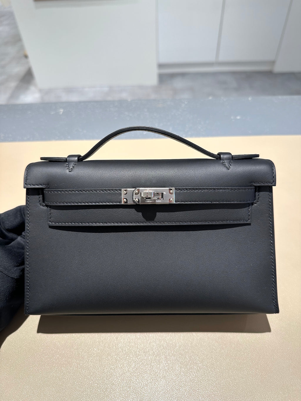 Hermès Kelly Pochette Swift Black PHW