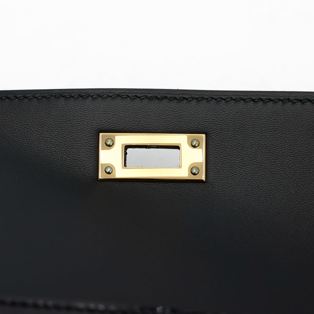 Hermès Kelly Elan Folie Noir Shiny Porosus Crocodile Ostrich Feather GHW