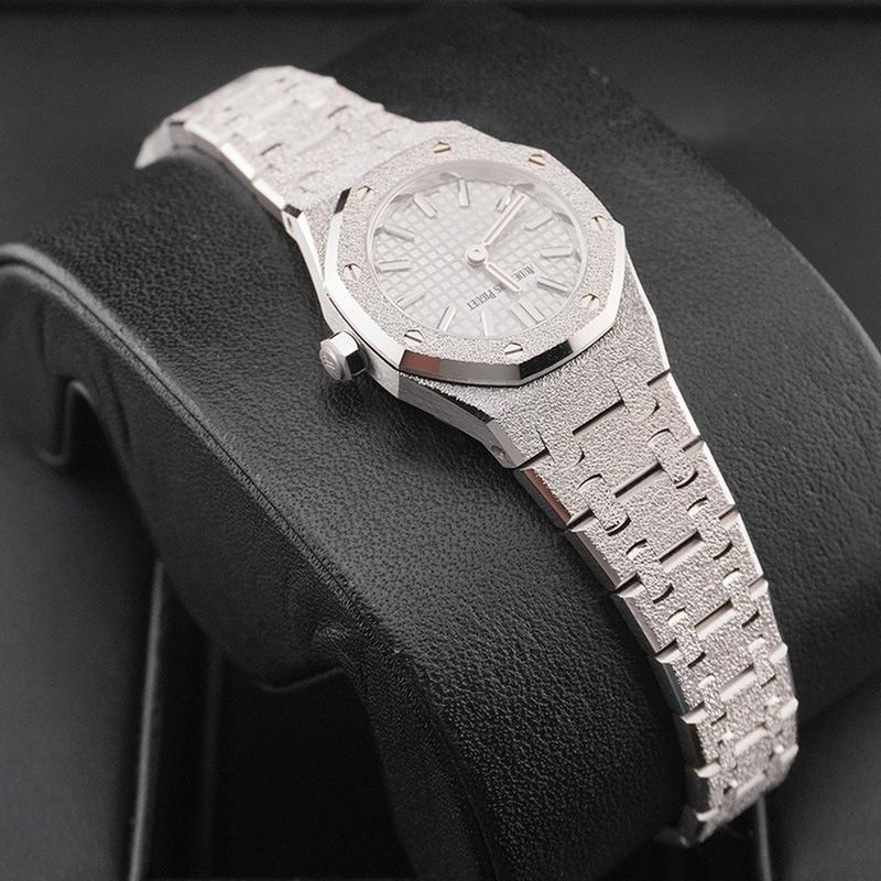 Audemars Piguet Royal Oak Mini Frosted Gold Quartz in White Gold Toned