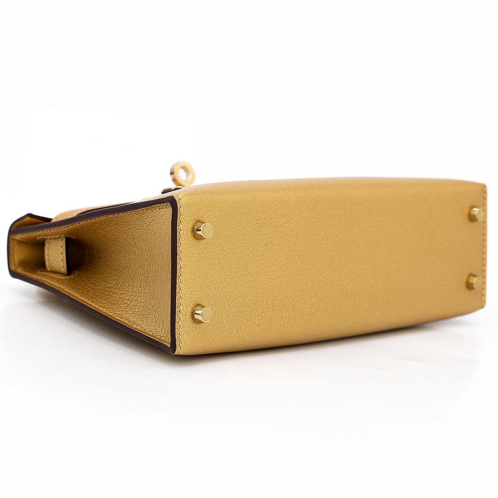 Hermès Min Kelly ll Dore Chèvre GHW