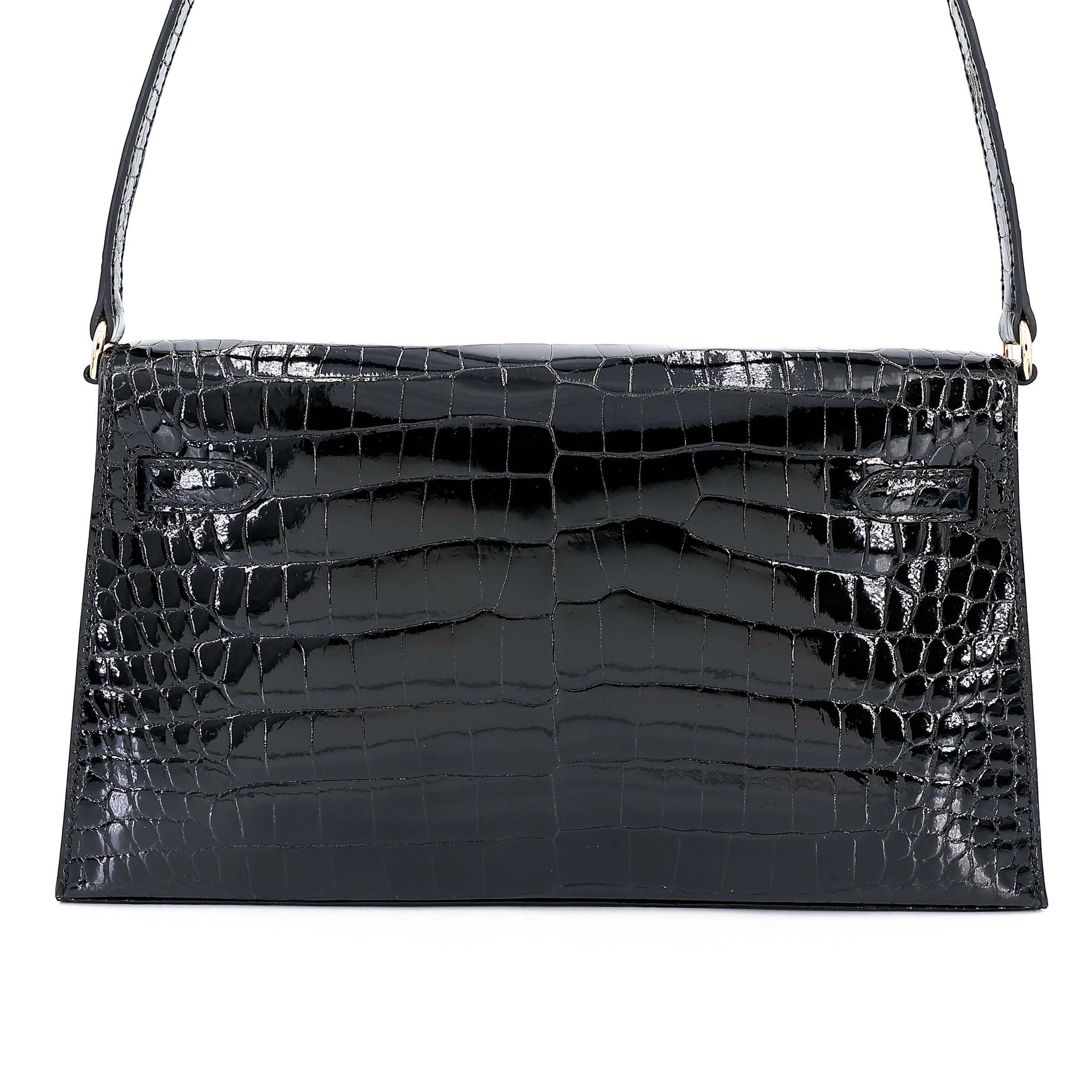 Hermès Kelly Elan Folie Noir Shiny Porosus Crocodile Ostrich Feather GHW