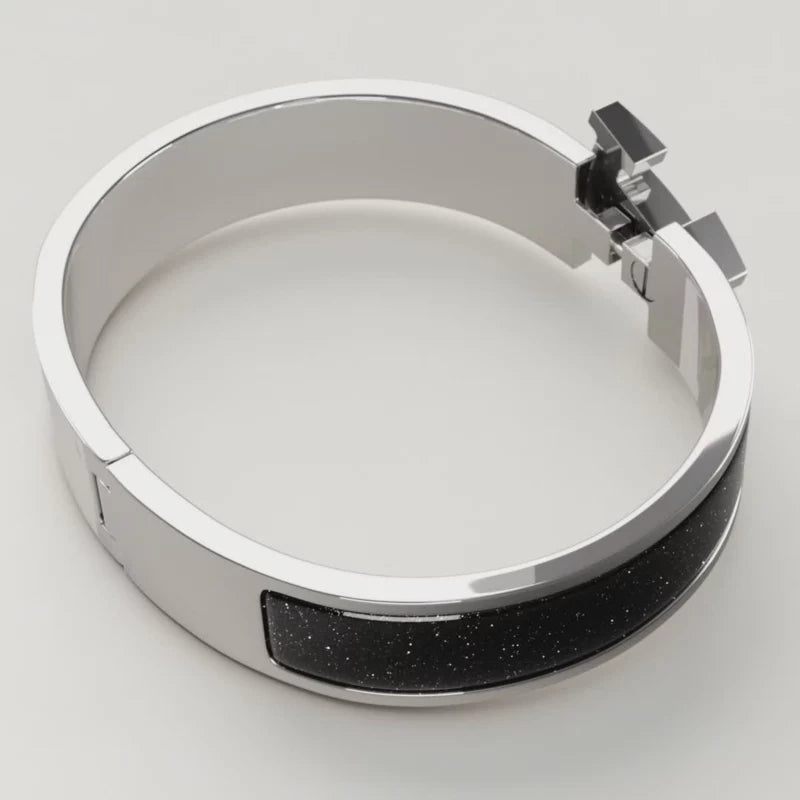 Hermès Clic H Glitter Narrow Bracelet Palladium Plated