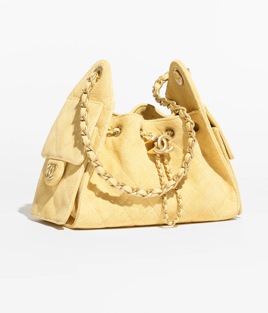 Chanel 25 Mini HandBag Suede Calfskin & Gold Metal Yellow