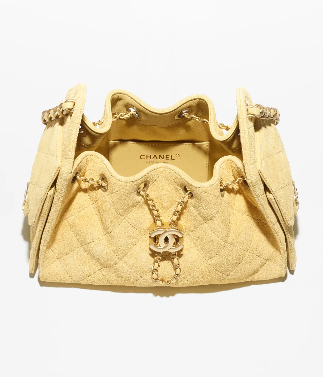 Chanel 25 Mini HandBag Suede Calfskin & Gold Metal Yellow