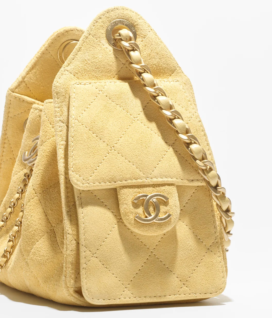 Chanel 25 Mini HandBag Suede Calfskin & Gold Metal Yellow