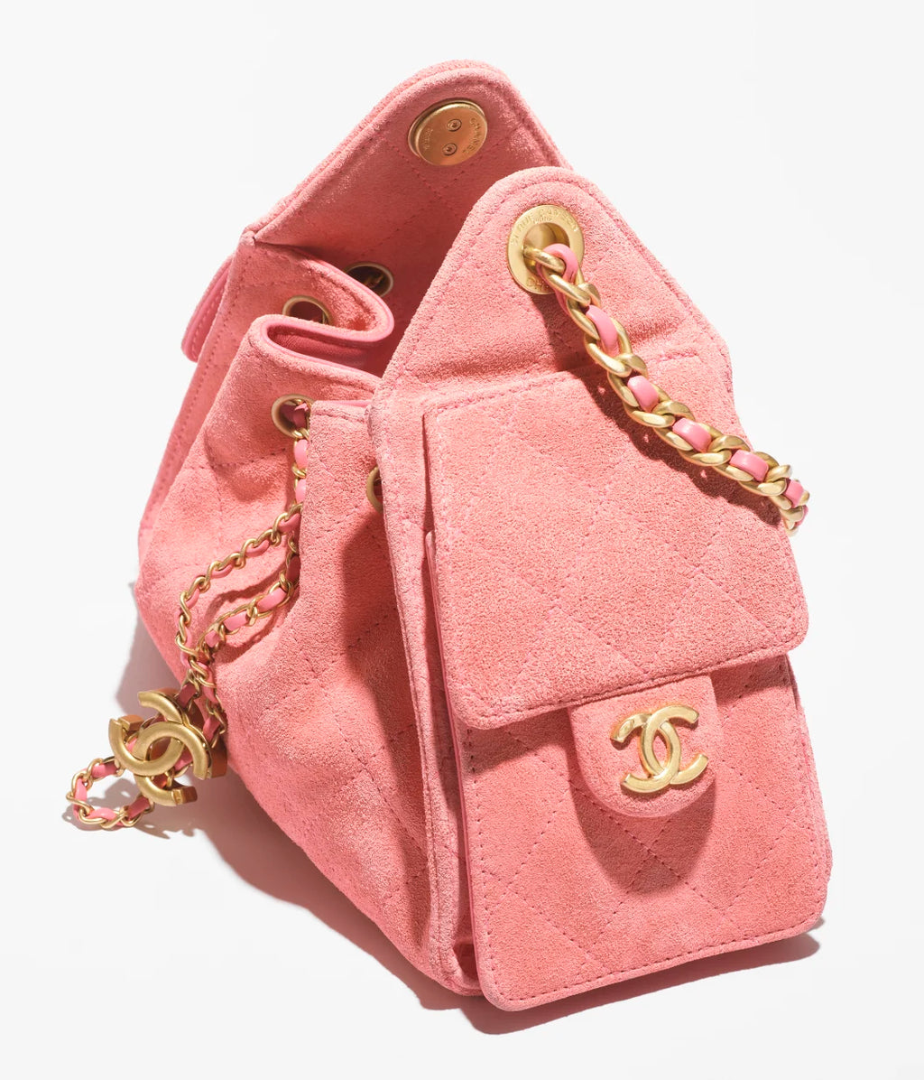 Chanel 25 Mini HandBag Suede Calfskin & Gold Metal Pink