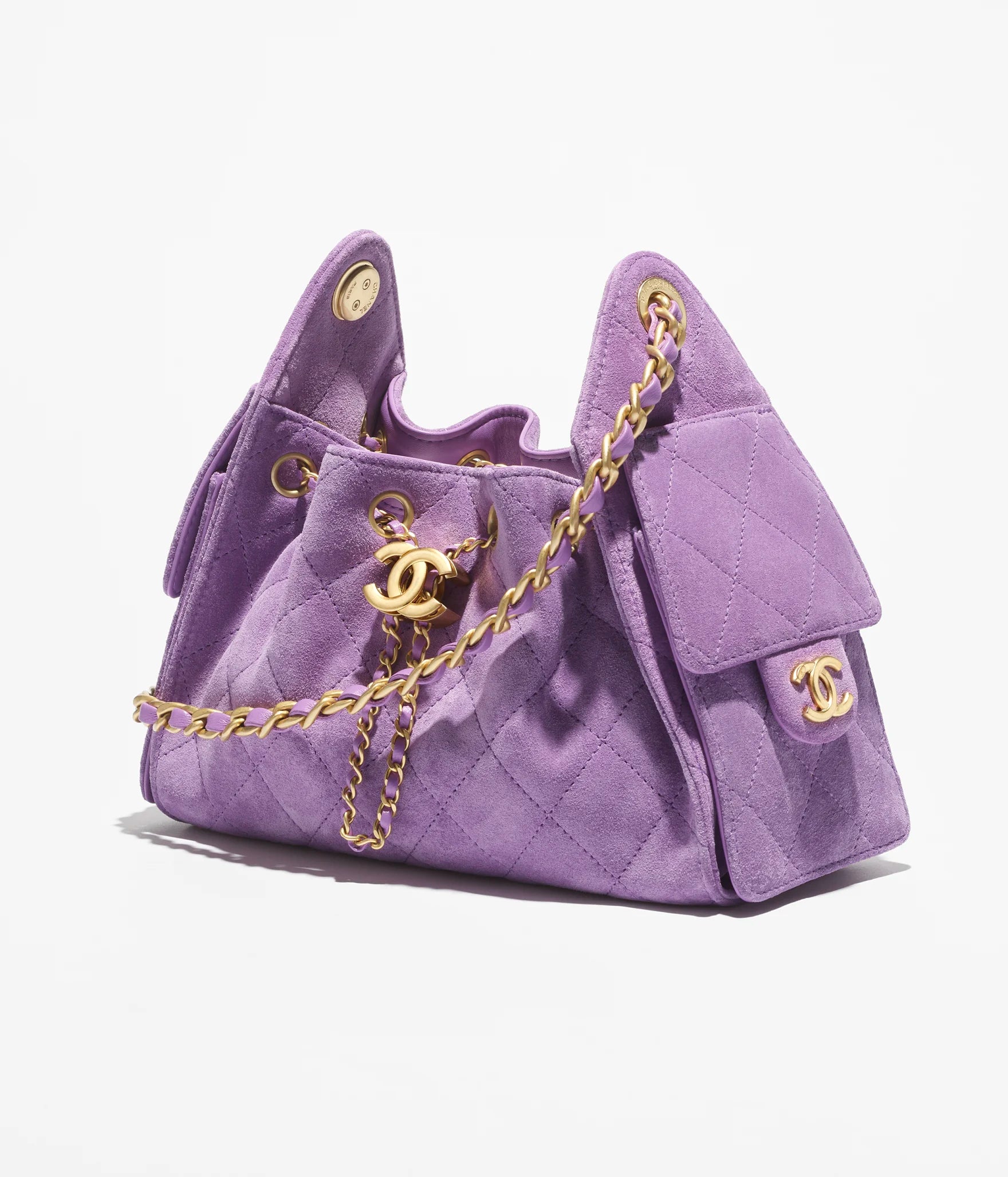 Chanel 25 Mini HandBag Suede Calfskin & Gold Metal Purple