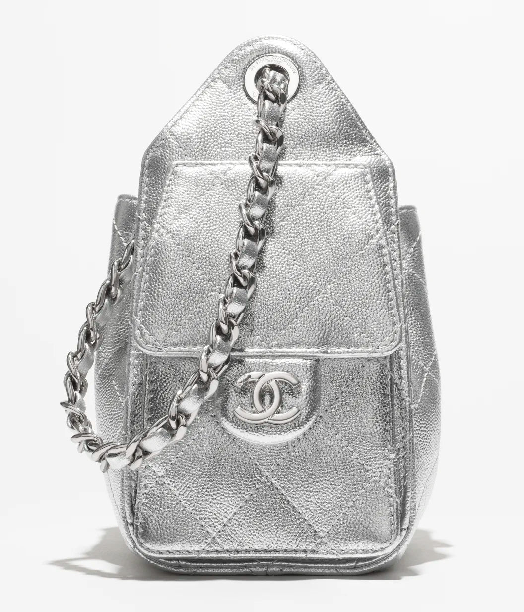 Chanel 25 Mini HandBag Metallic Grained Calfskin & Silver-Tone Metal  Silvery