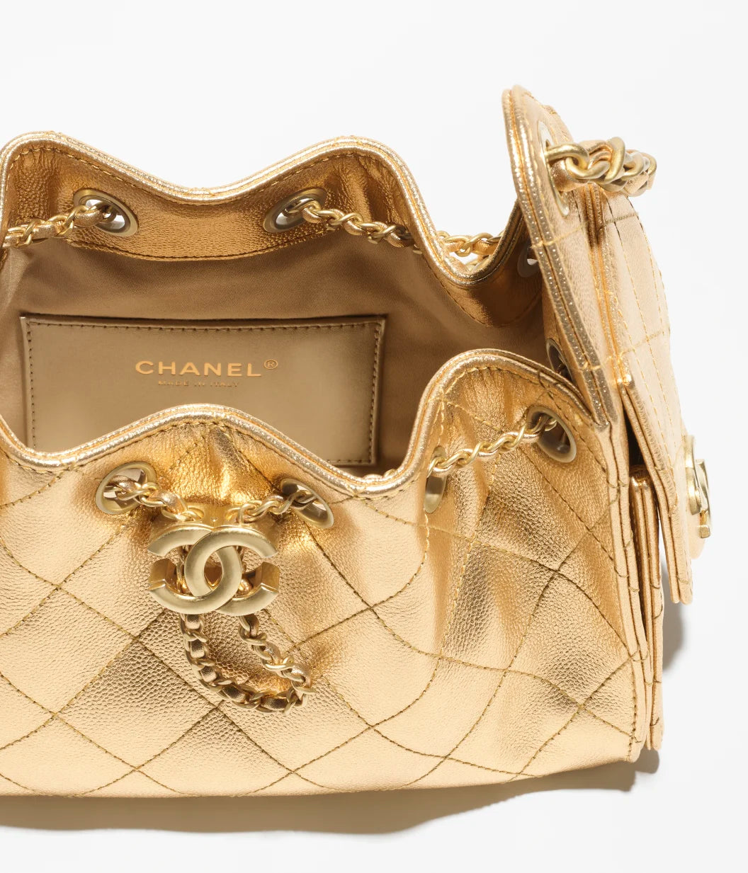 Chanel 25 Mini HandBag Metallic Grained Calfskin & Gold Metal  Gold