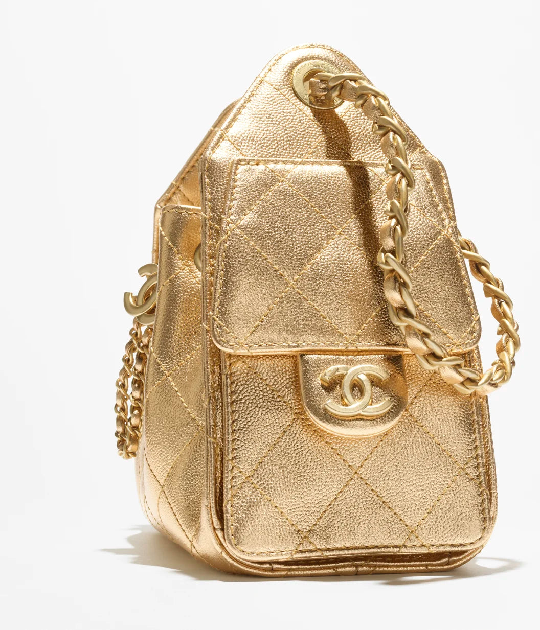 Chanel 25 Mini HandBag Metallic Grained Calfskin & Gold Metal  Gold