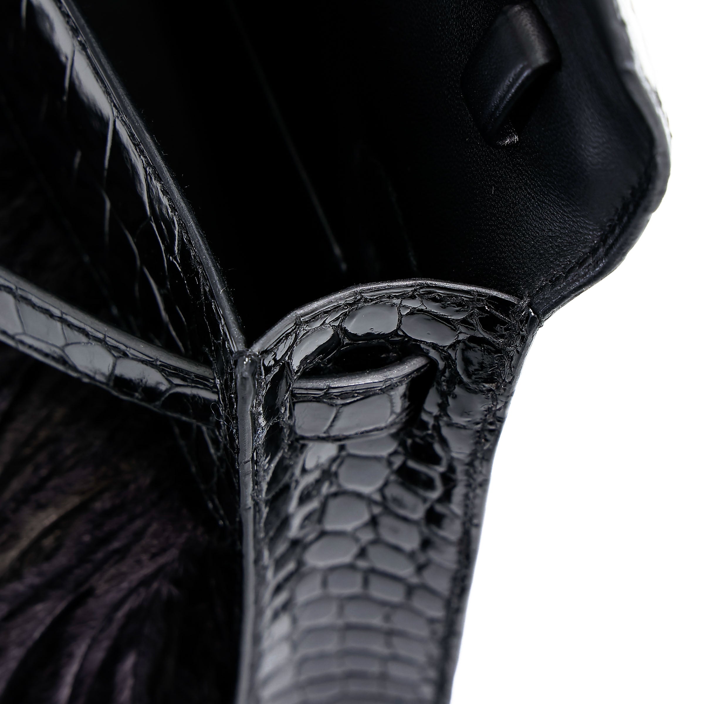Hermès Kelly Elan Folie Noir Shiny Porosus Crocodile Ostrich Feather GHW