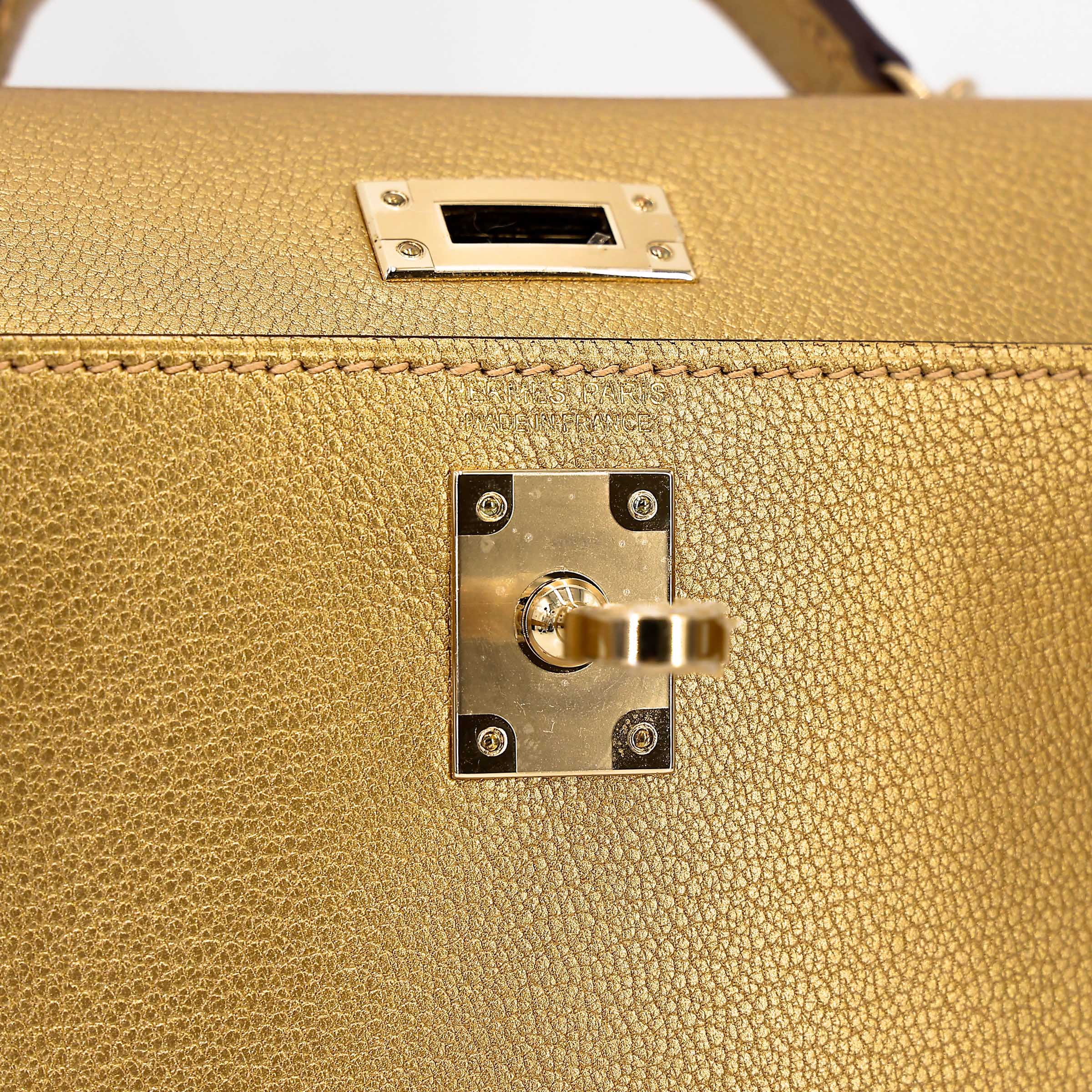 Hermès Min Kelly ll Dore Chèvre GHW