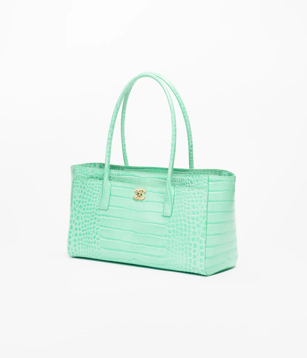Chanel Small Tote Crocodile Embossed Calfskin & Gold-Tone Metal Green