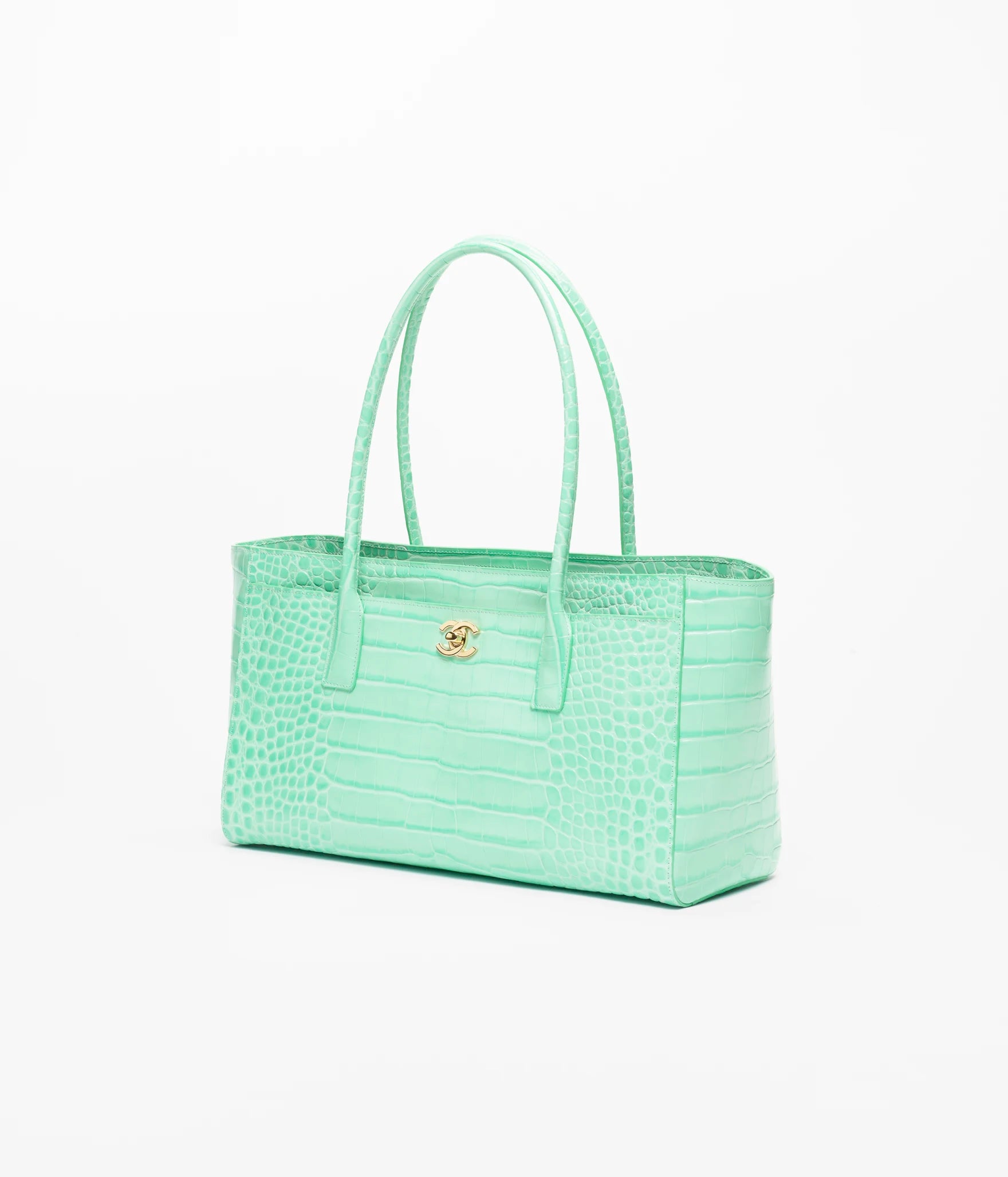 Chanel Small Tote Crocodile Embossed Calfskin & Gold-Tone Metal Green