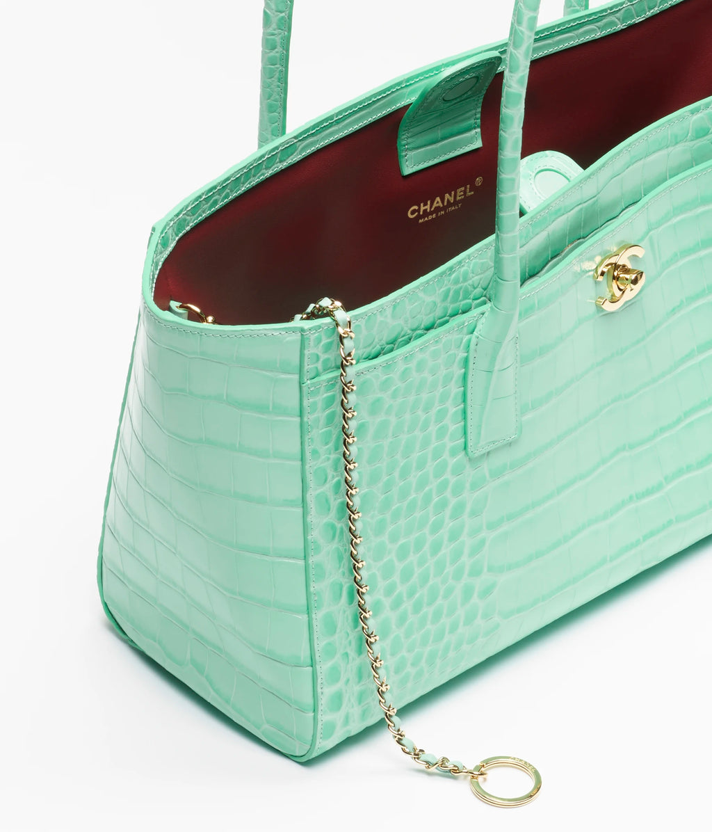 Chanel Small Tote Crocodile Embossed Calfskin & Gold-Tone Metal Green