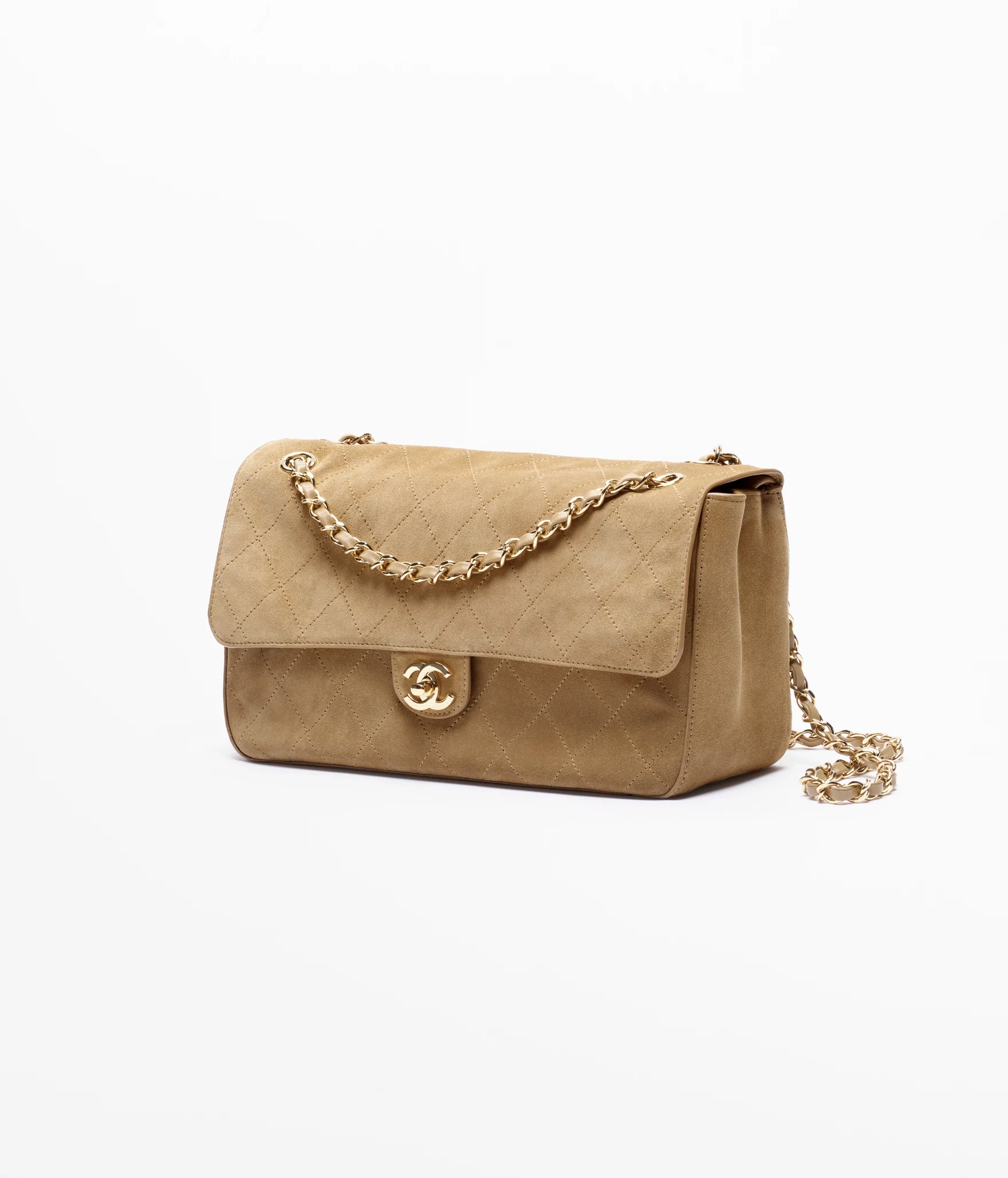 Chanel Maxi Flapbag Suede Calfskin & Gold Metal Dark Beige