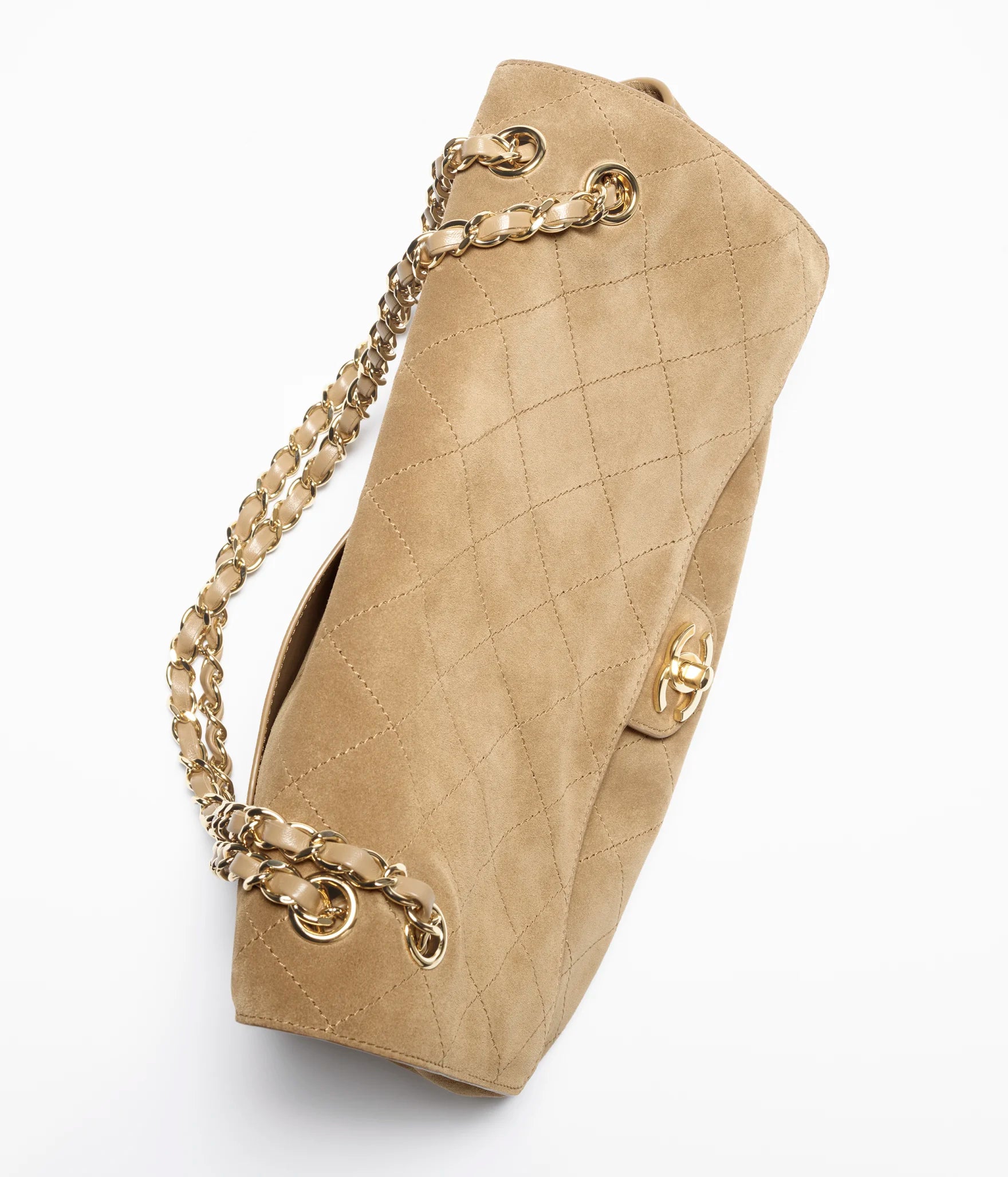 Chanel Maxi Flapbag Suede Calfskin & Gold Metal Dark Beige