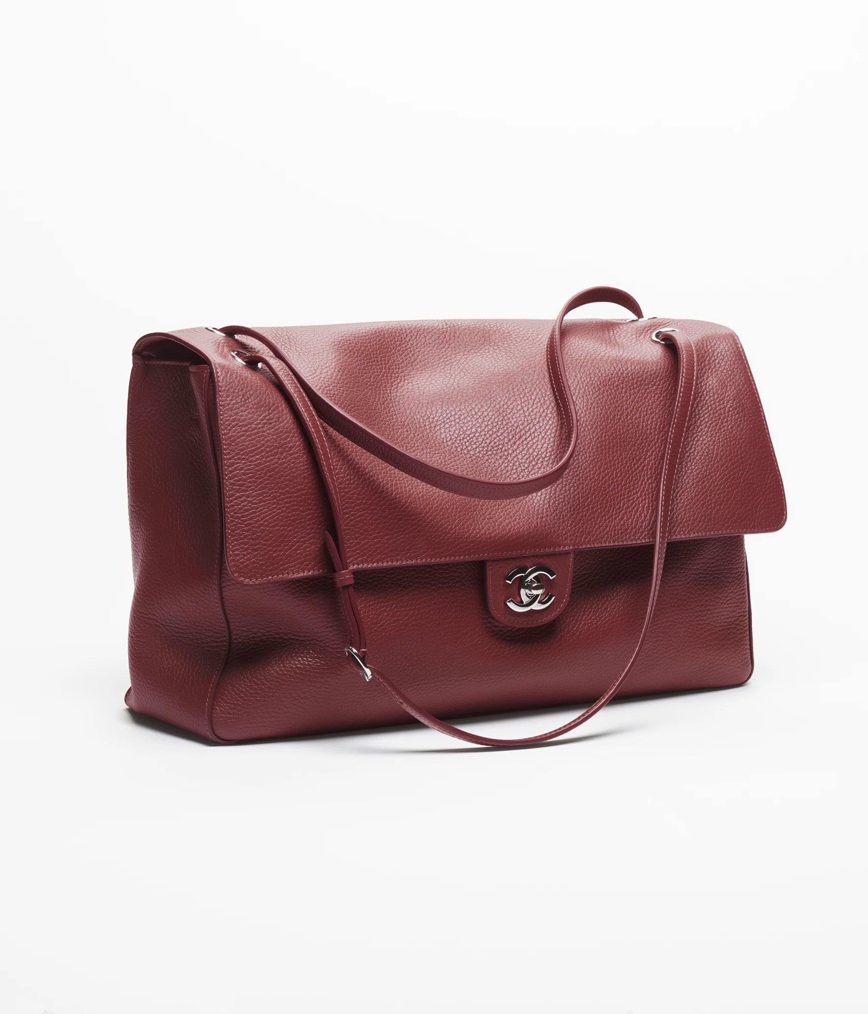 Chanel Maxi Flapbag Grained Calfskin & Silver Metal Dark Burgundy