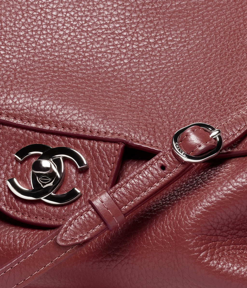 Chanel Maxi Flapbag Grained Calfskin & Silver Metal Dark Burgundy