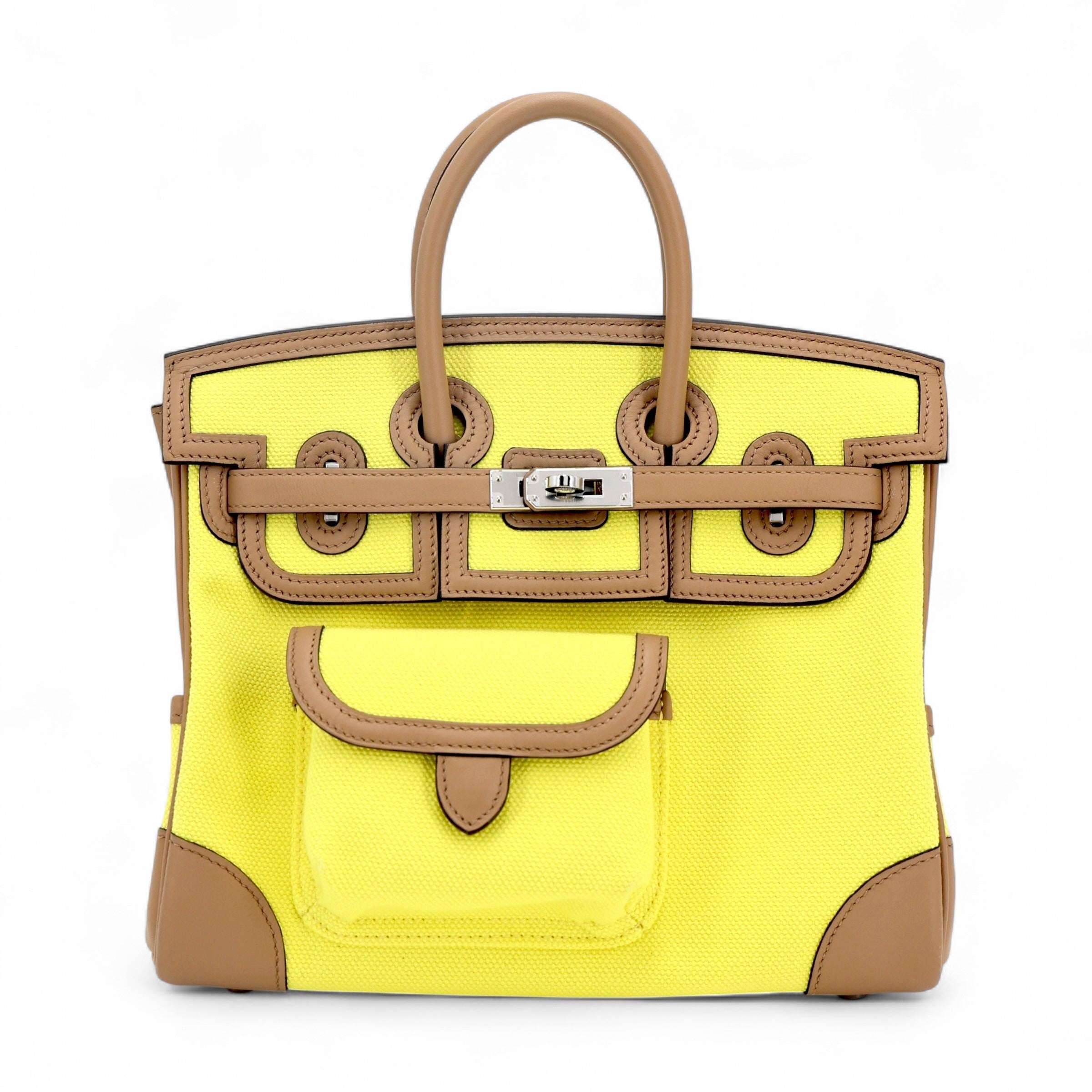 Hermès Birkin Cargo 25 Canvas-Swift Jaune Citron / Chai / Toile Goéland PHW