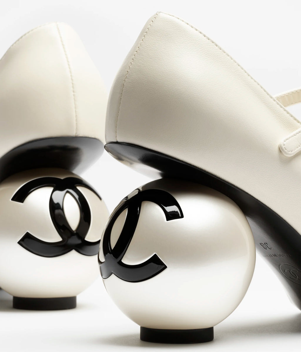 Chanel Mary Janes Lambskin Patent Calfskin & Imitation Pearls Black