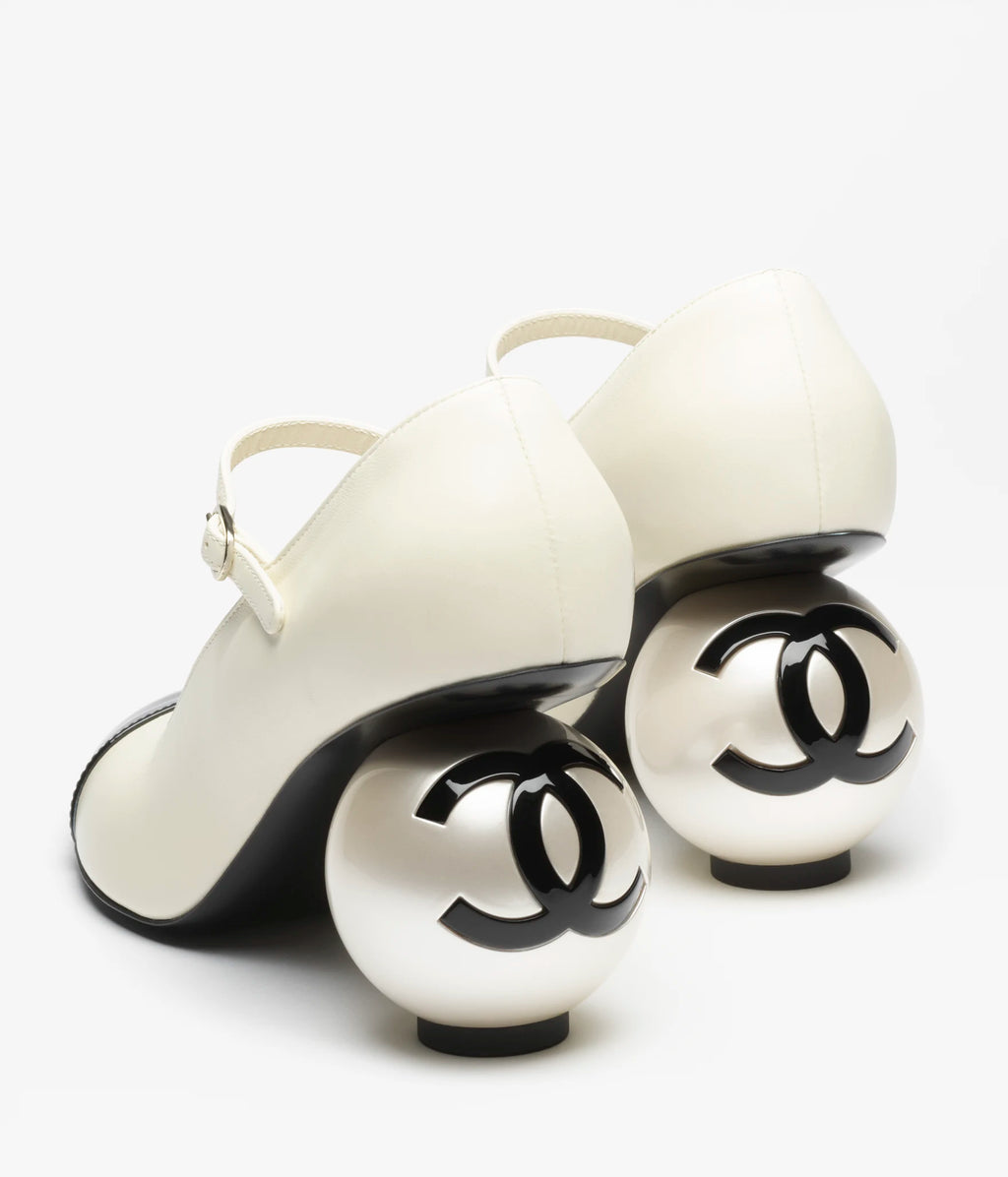 Chanel Mary Janes Lambskin Patent Calfskin & Imitation Pearls Black