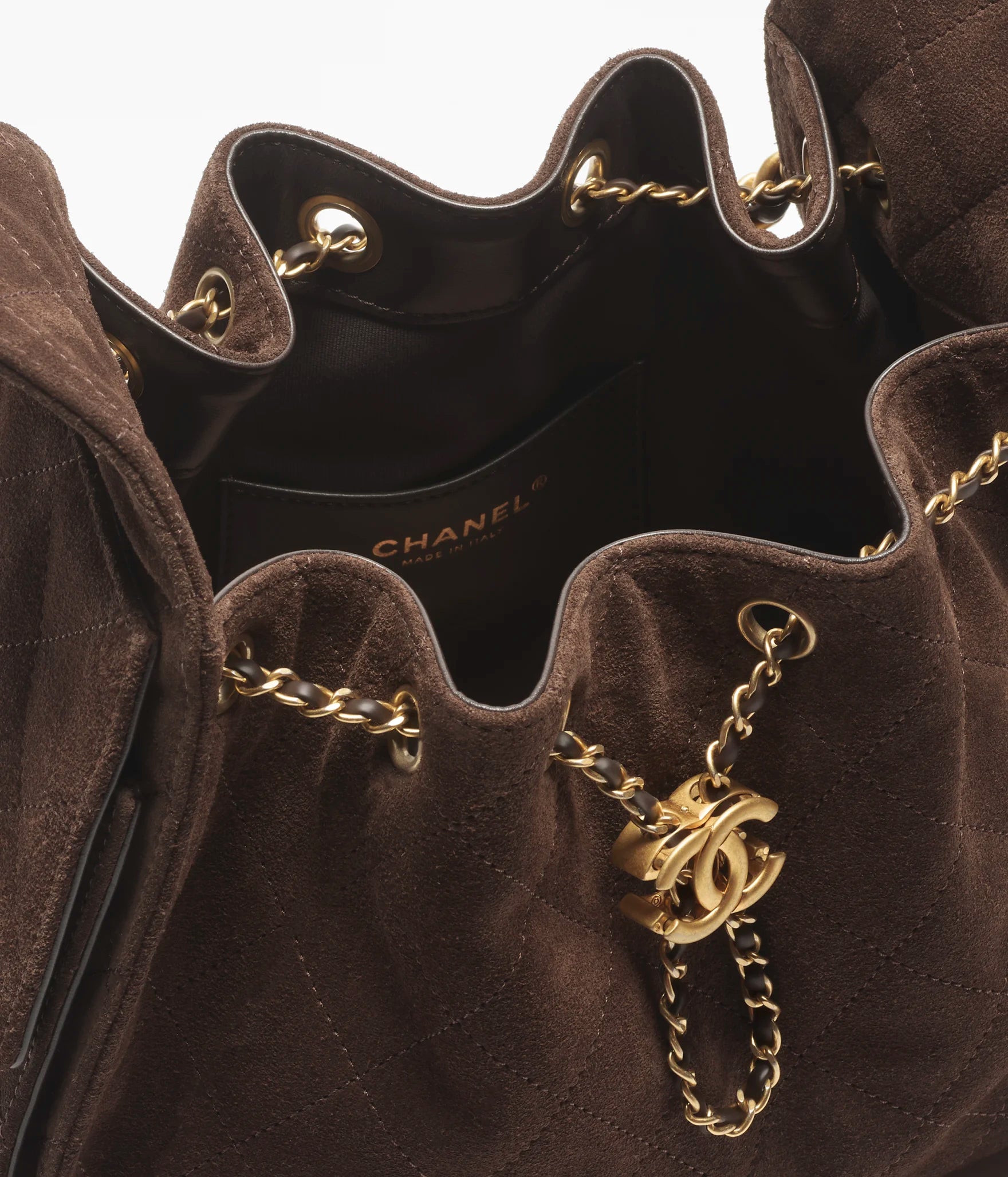 Chanel 25 Suede Handbag Small Dark Brown