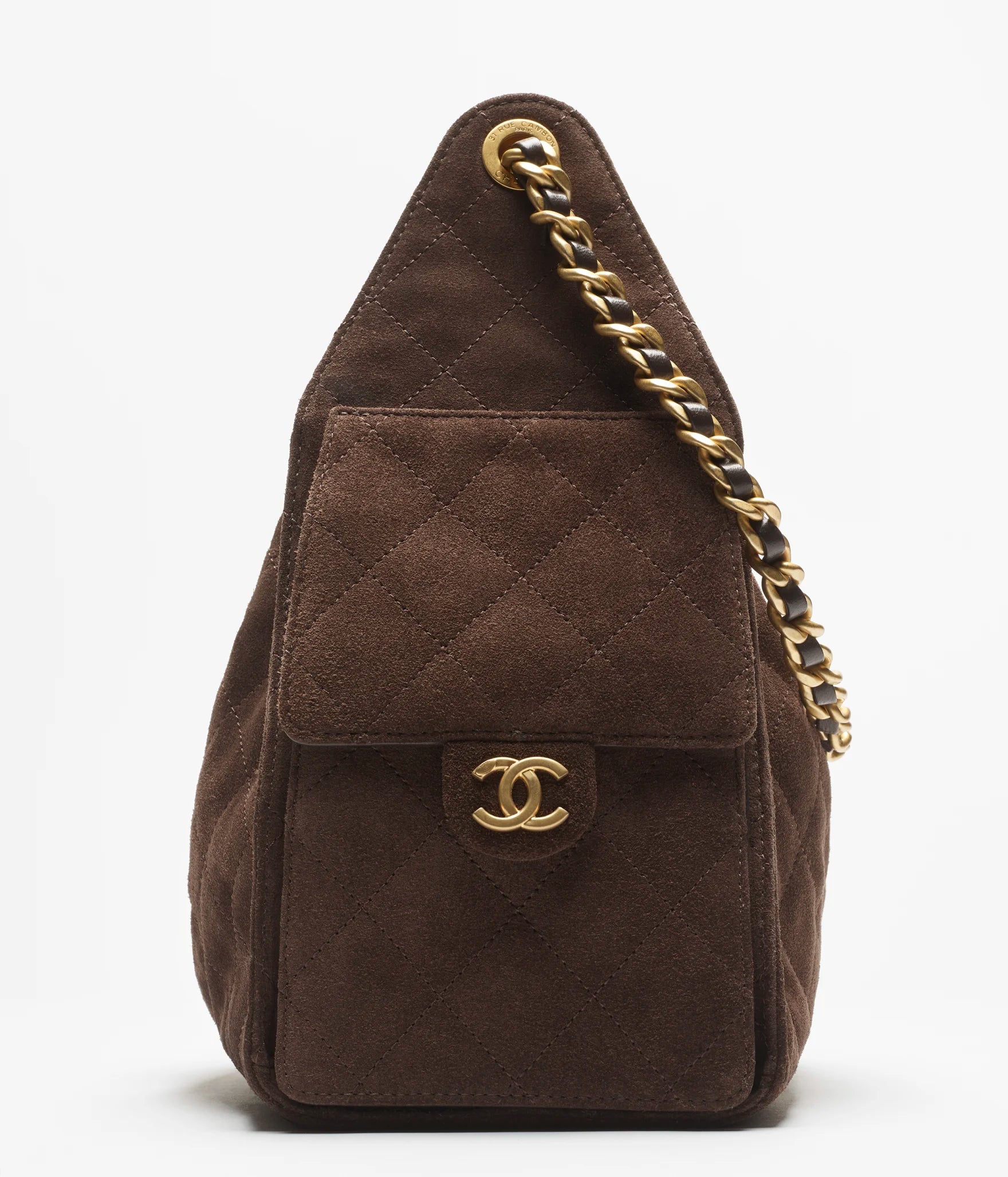 Chanel 25 Suede Handbag Small Dark Brown