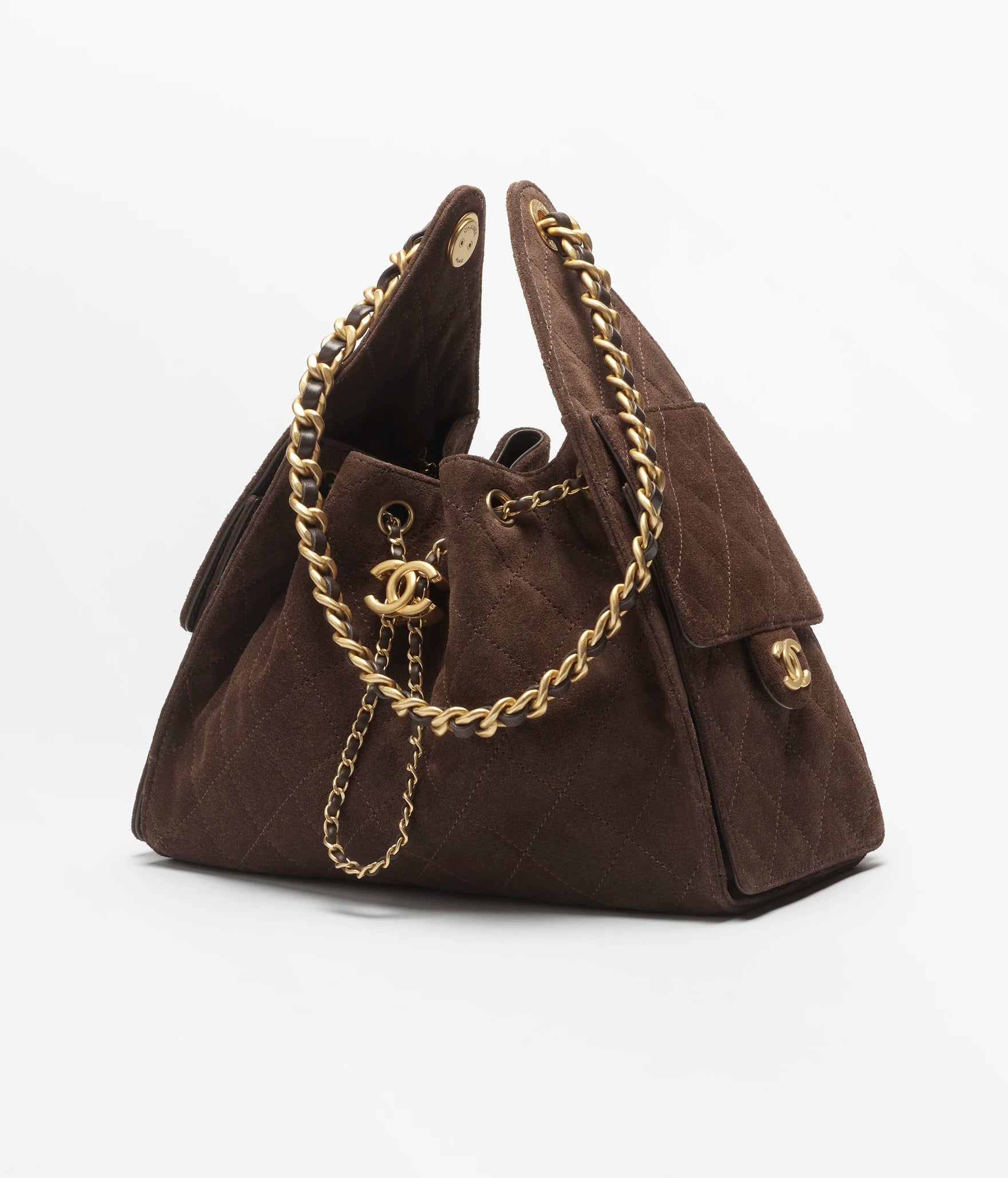 Chanel 25 Suede Handbag Small Dark Brown