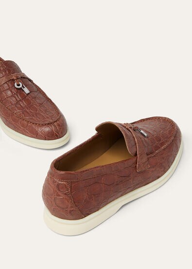 Loro Piana Summer Charms Walk Loafers Paprika Brown