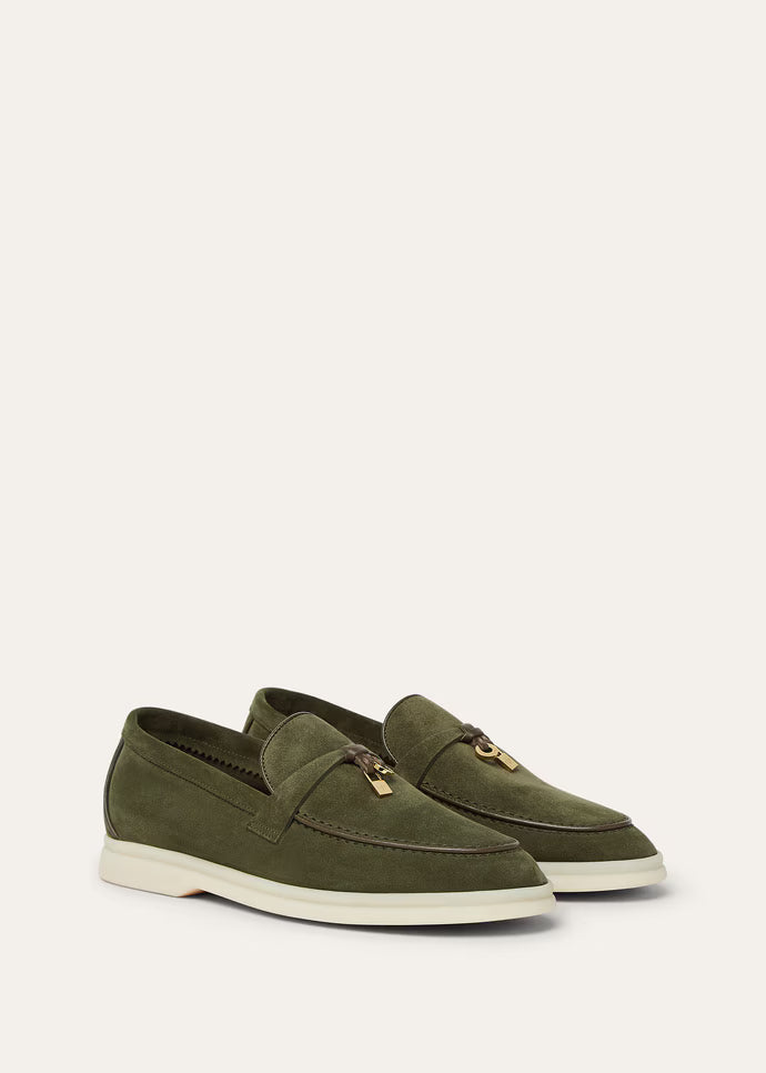 Loro Piana Summer Charms Walk Loafers Ribbon Green