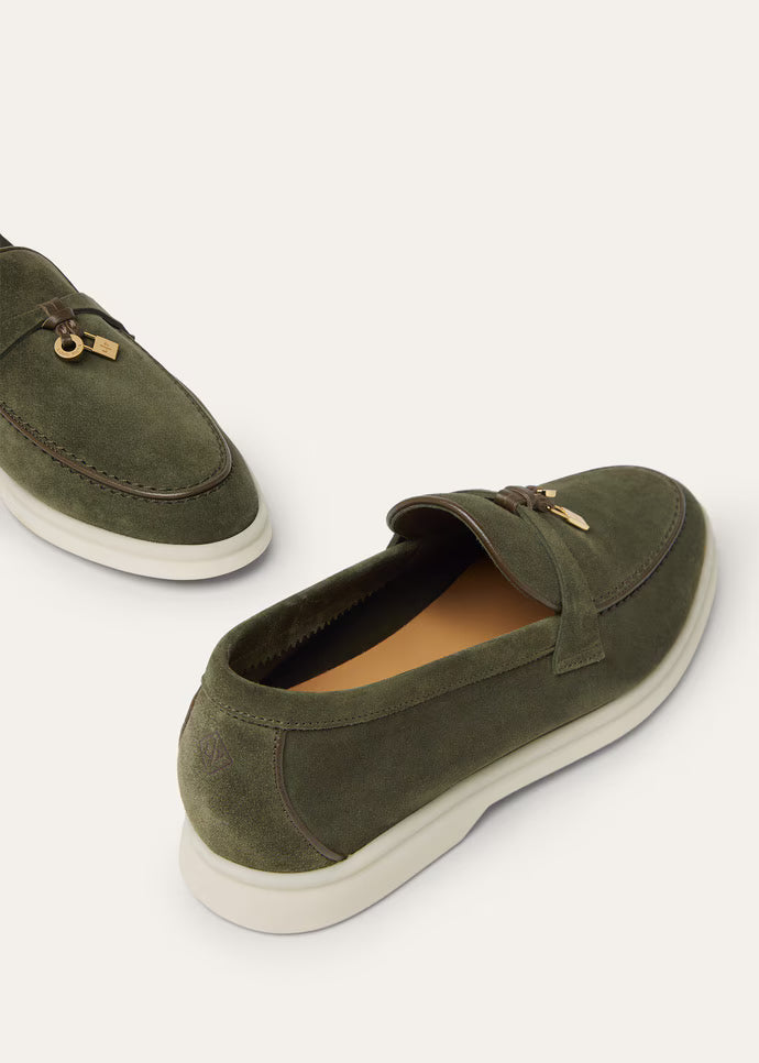 Loro Piana Summer Charms Walk Loafers Ribbon Green