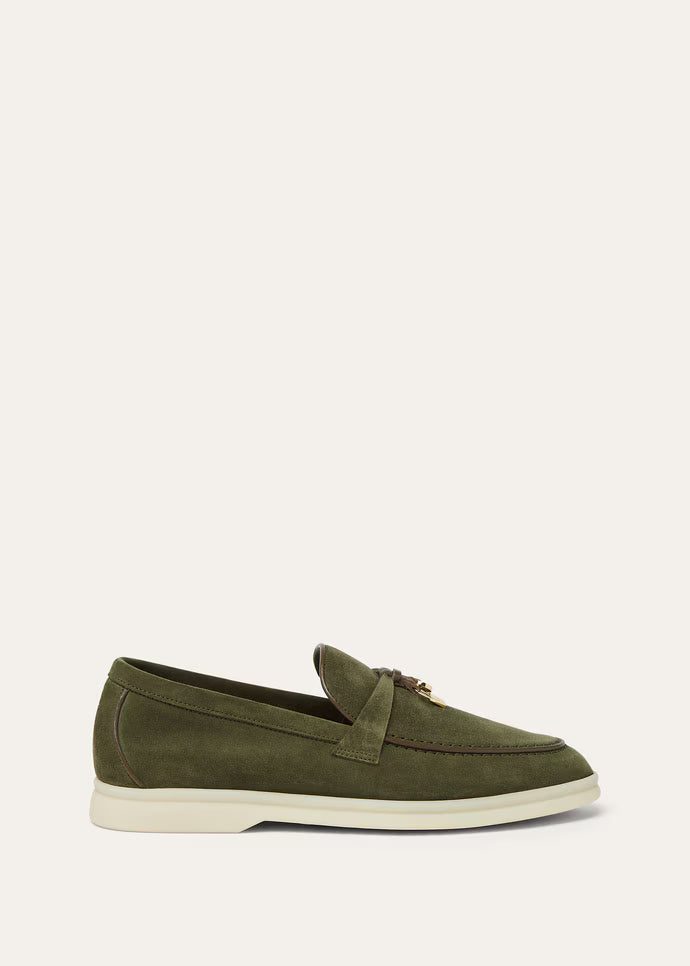 Loro Piana Summer Charms Walk Loafers Ribbon Green