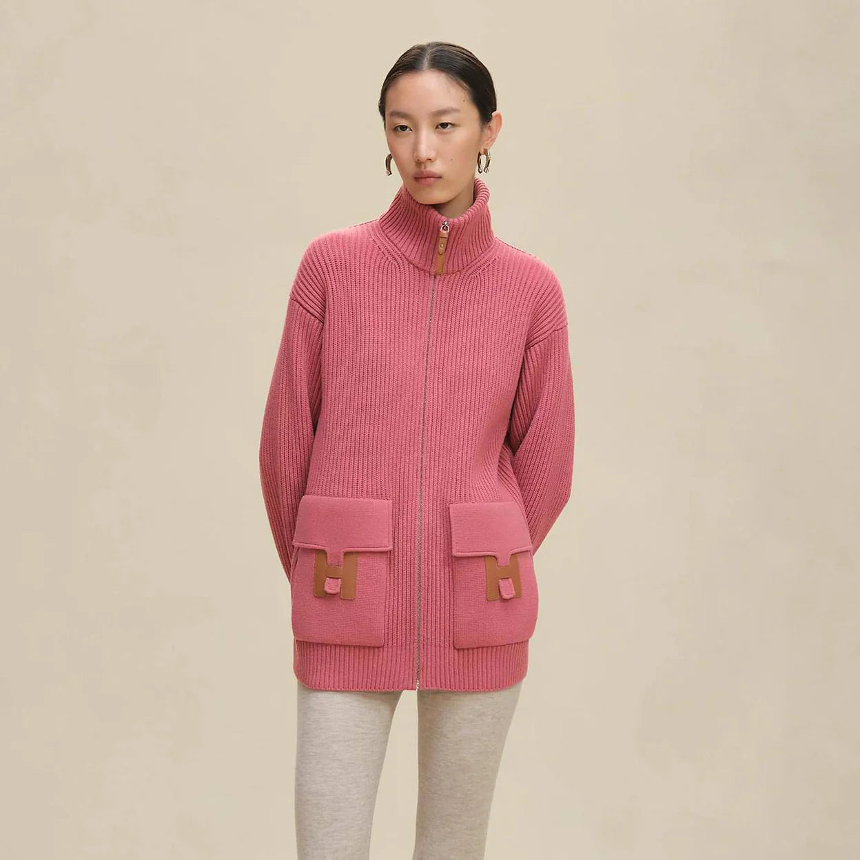 Hermès Wool Knit 'H' Cardigan Pink Sorbet