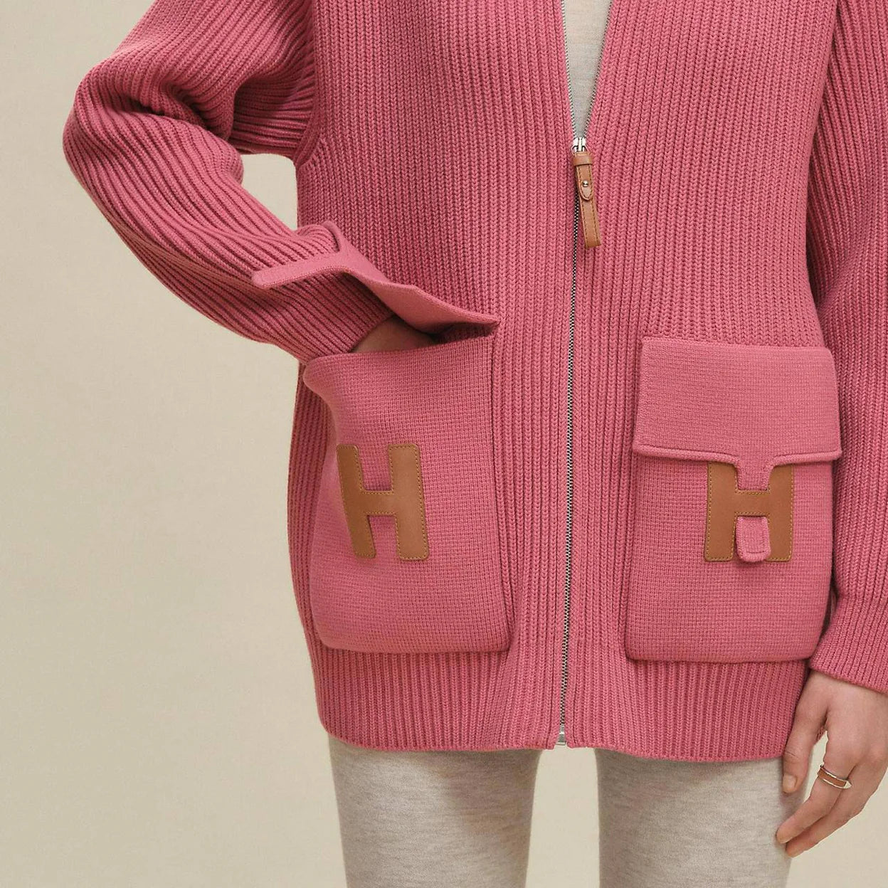 Hermès Wool Knit 'H' Cardigan Pink Sorbet