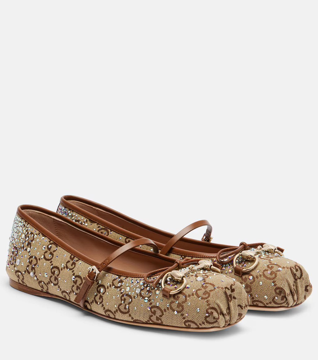 Gucci Women's GG crystal Gucci Horsebit ballet flat