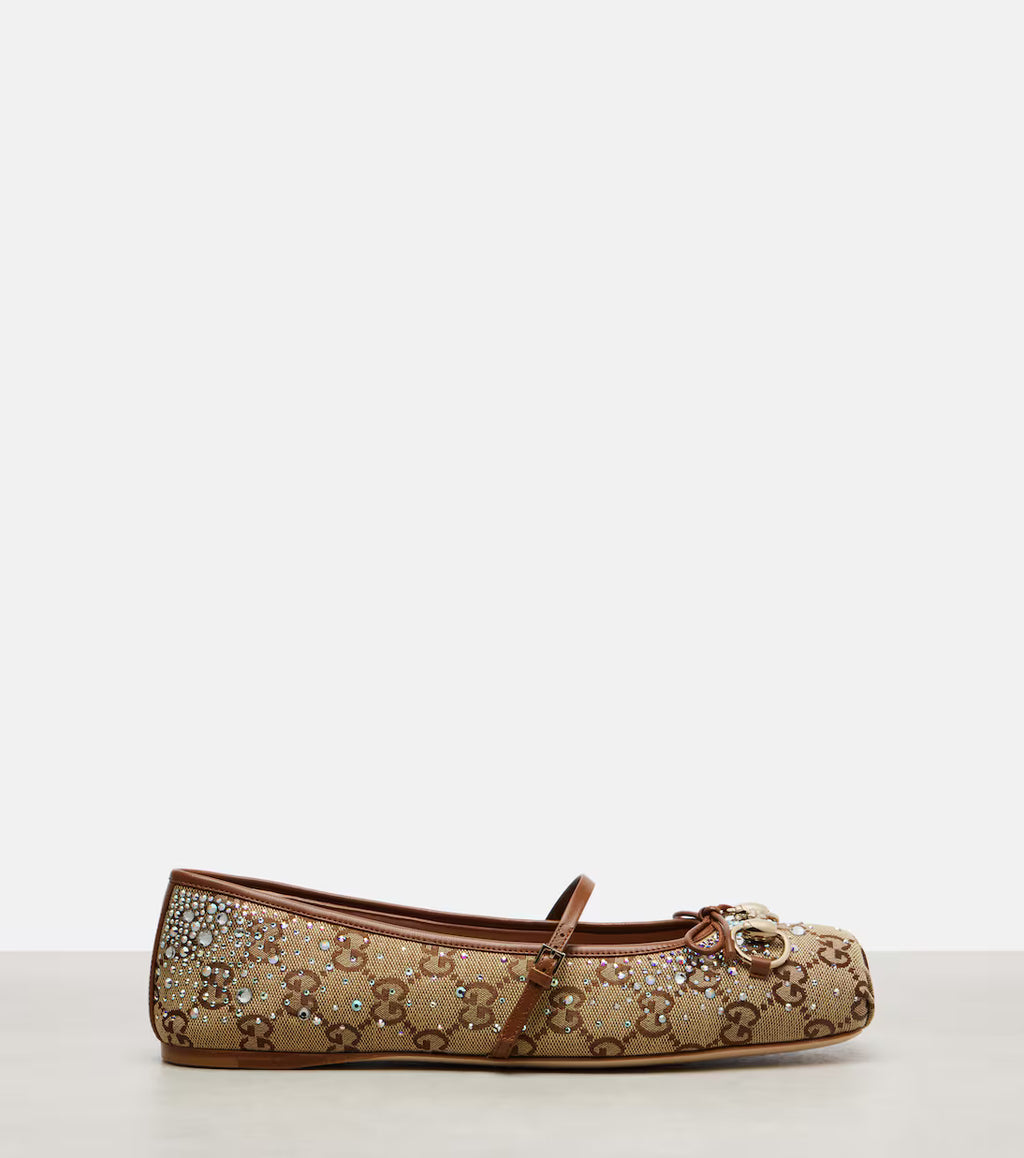Gucci Women's GG crystal Gucci Horsebit ballet flat