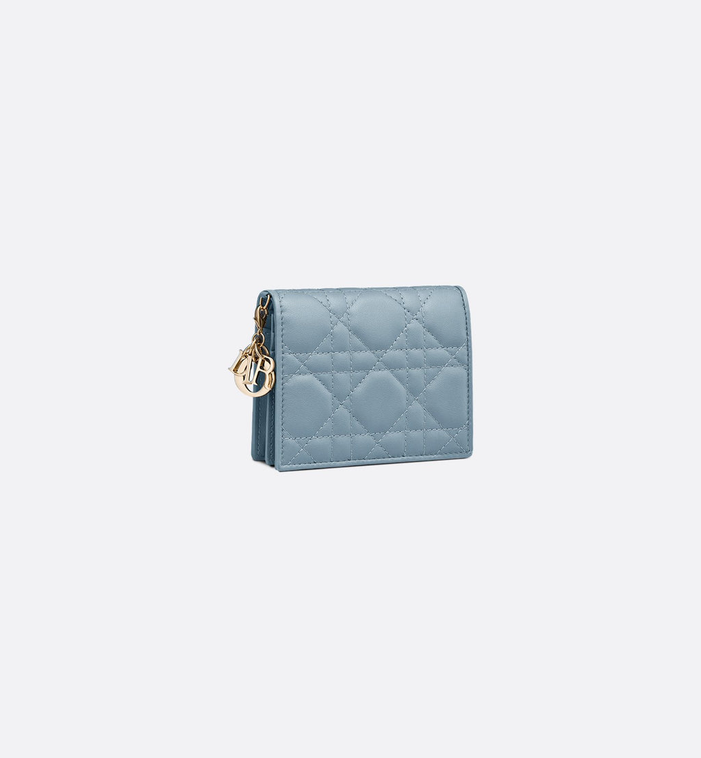 Mini Lady Dior Gardenia Wallet Cloud Blue Cannage Lambskin