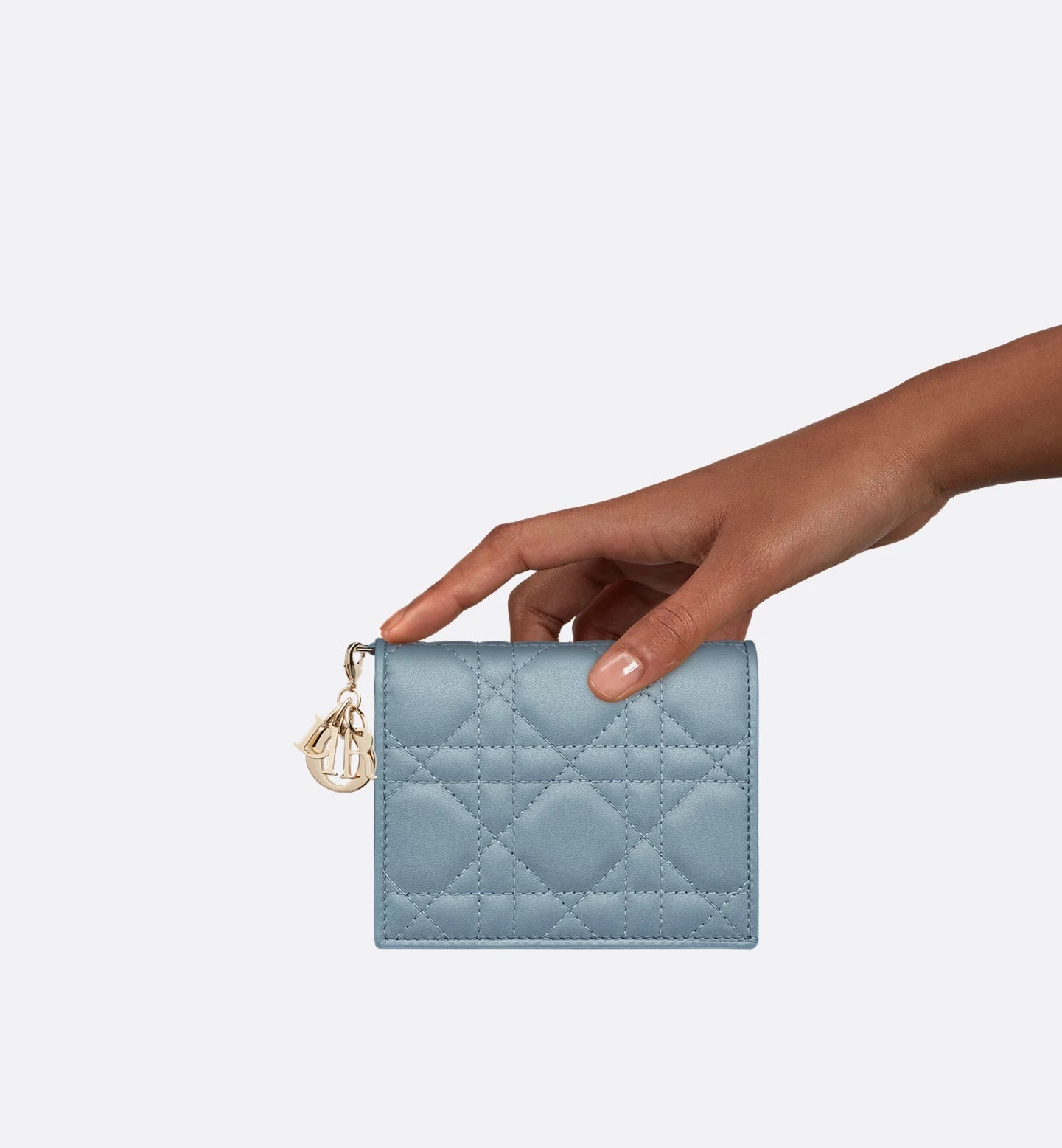 Mini Lady Dior Gardenia Wallet Cloud Blue Cannage Lambskin