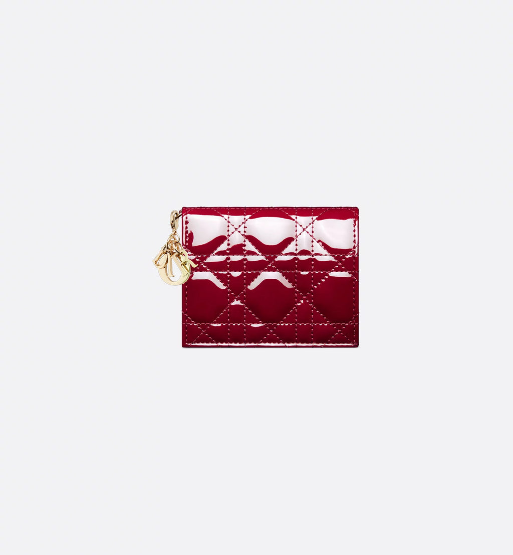 Mini Lady Dior Gardenia Wallet Cherry Red Patent Cannage Calfskin