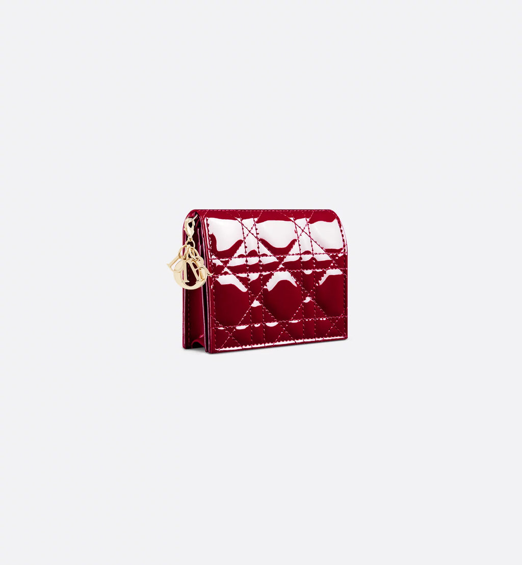 Mini Lady Dior Gardenia Wallet Cherry Red Patent Cannage Calfskin