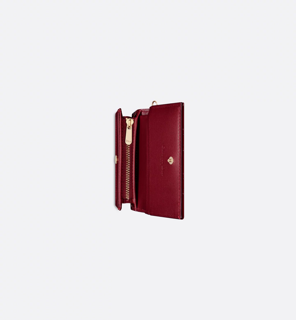 Mini Lady Dior Gardenia Wallet Cherry Red Patent Cannage Calfskin