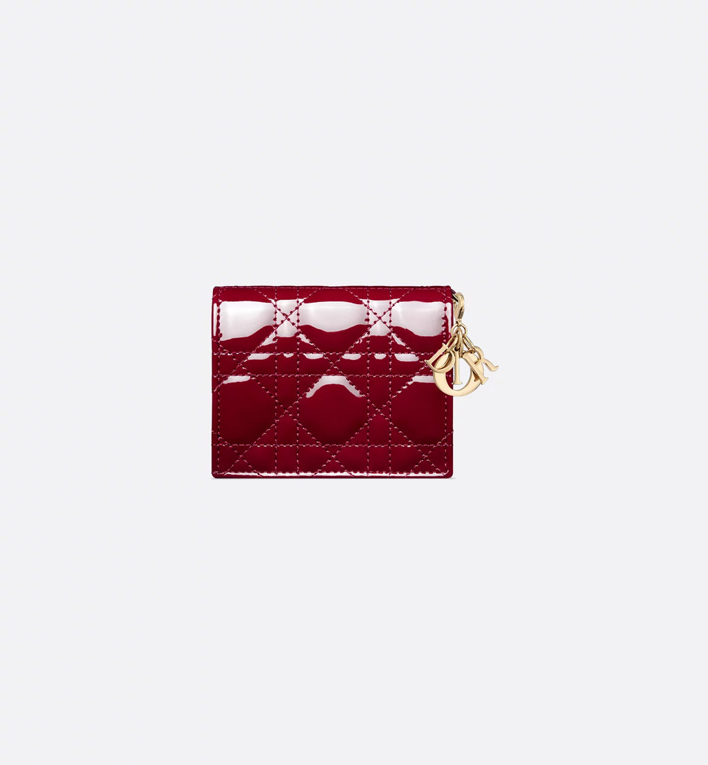 Mini Lady Dior Gardenia Wallet Cherry Red Patent Cannage Calfskin