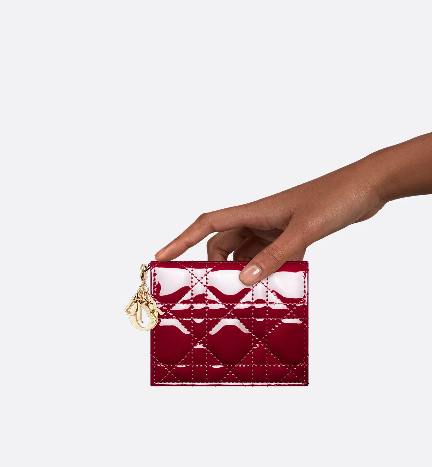 Mini Lady Dior Gardenia Wallet Cherry Red Patent Cannage Calfskin