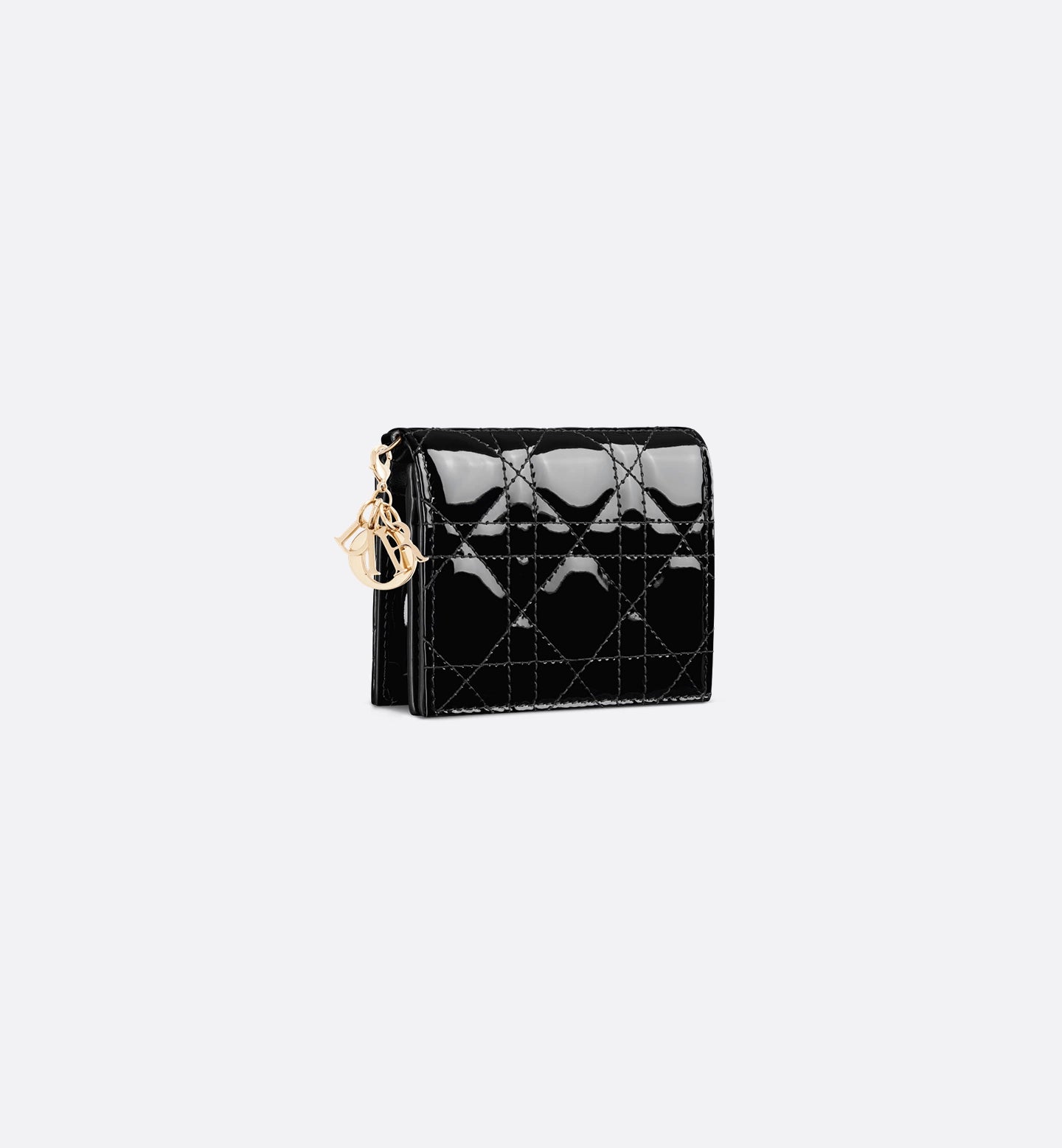 Mini Lady Dior Gardenia Wallet Black Patent Cannage Calfskin