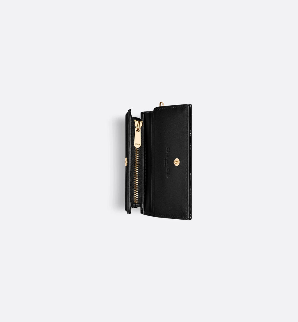 Mini Lady Dior Gardenia Wallet Black Patent Cannage Calfskin