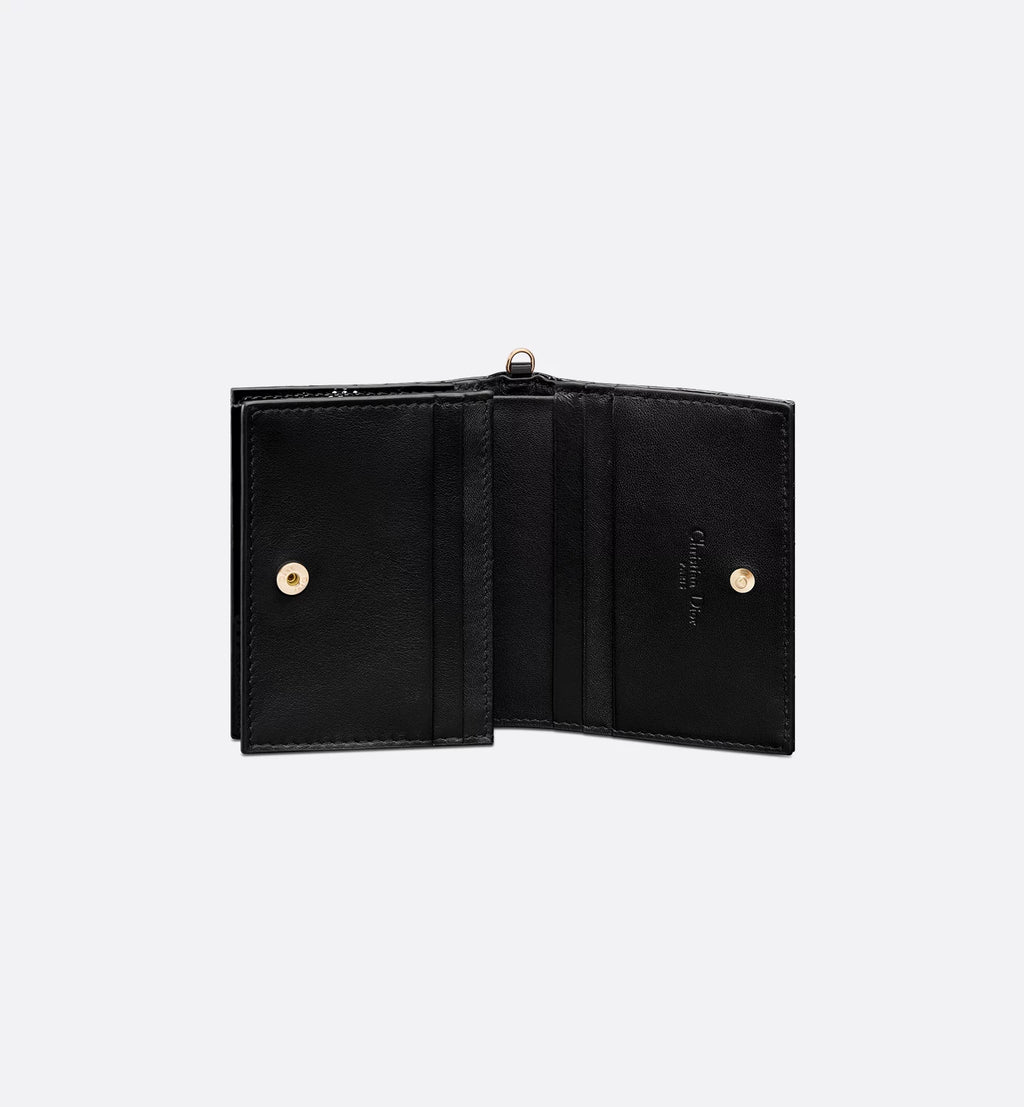 Mini Lady Dior Gardenia Wallet Black Patent Cannage Calfskin