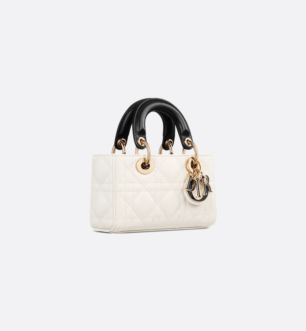 Lady D-Joy Micro Bag Two-Tone Latte and Black Cannage Lambskin