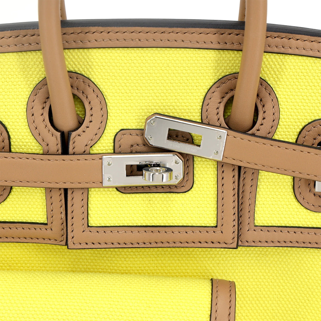 Hermès Birkin Cargo 25 Canvas-Swift Jaune Citron / Chai / Toile Goéland PHW